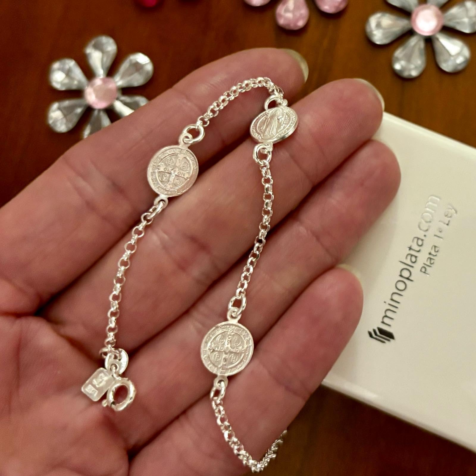 Bracciale medaglie di San Benedetto in argento sterling 925, 19cm, Argento sterling