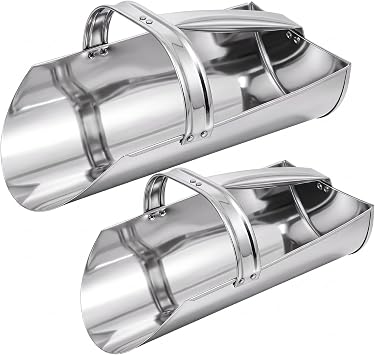 Cididu 2 Pack Feed Scoop for Livestock, Metal Feed Grain Scoop, Heavy Duty Horse Feed Scoops with Encased Handle, Stackable Durable Poultry Feed Scoops for Chicken Bird Gardening Farm, 2.5 Qt and 4 Qt