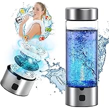 Hydrogen Water Bottle Generator, 2200ppb Portable Water Ionizer Machine with SPE/PEM Technology Rechargeable Hydrogen Rich Glass Cup for Home Office Travel Fitness