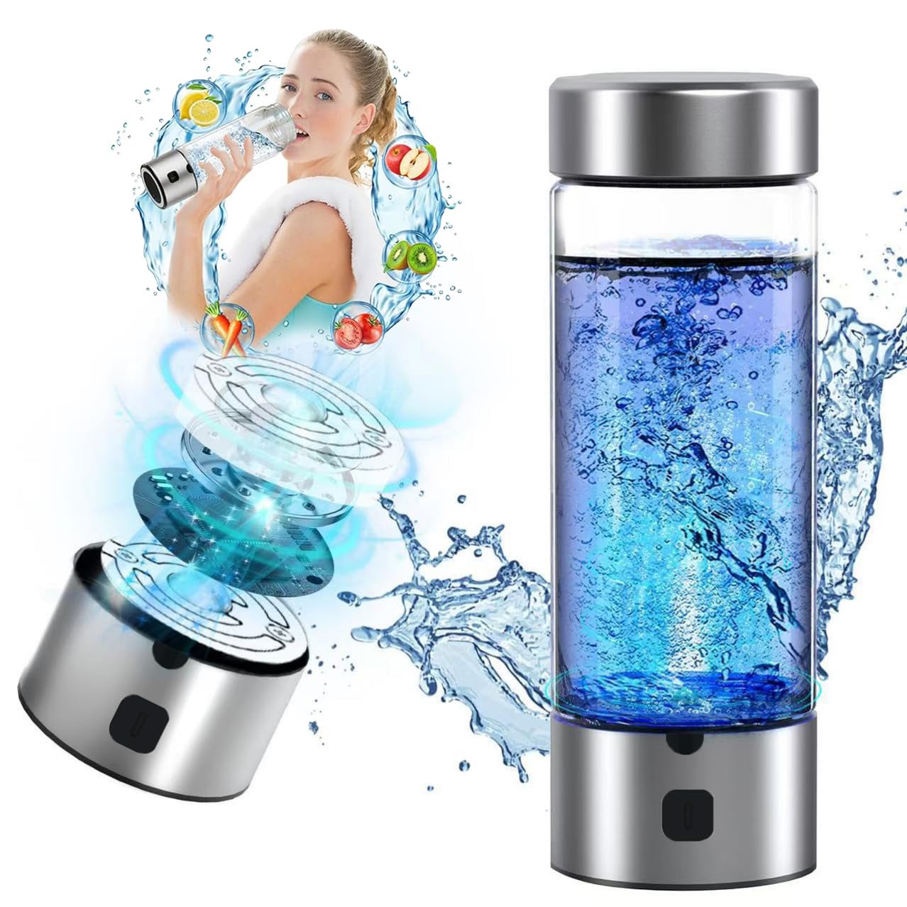 Hydrogen Water Bottle Generator,10 Min 5000PPB Hydrogen Water Bottle Generator, Portable Rechargeable Hydrogen Water Machine with SPE/PEM Technology, for Friend & Family, for Sports, Home, Office
