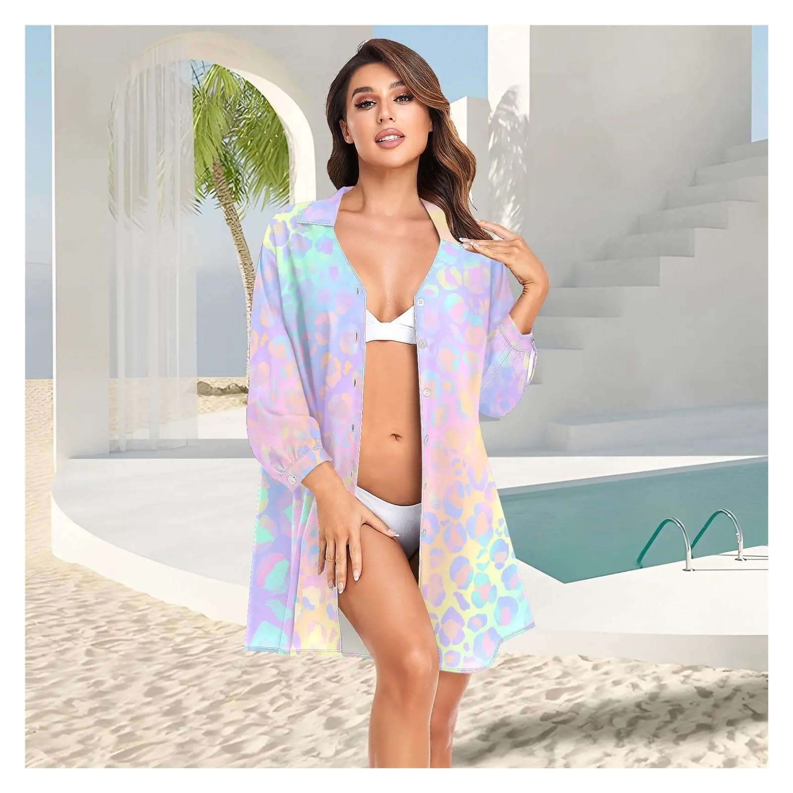 Bikini Cover Ups Bikini Cache Femmes Chemises de Plage Maillot de Bain été Tunique à Manches Longues Maillots de Bain Tenues(01,M)