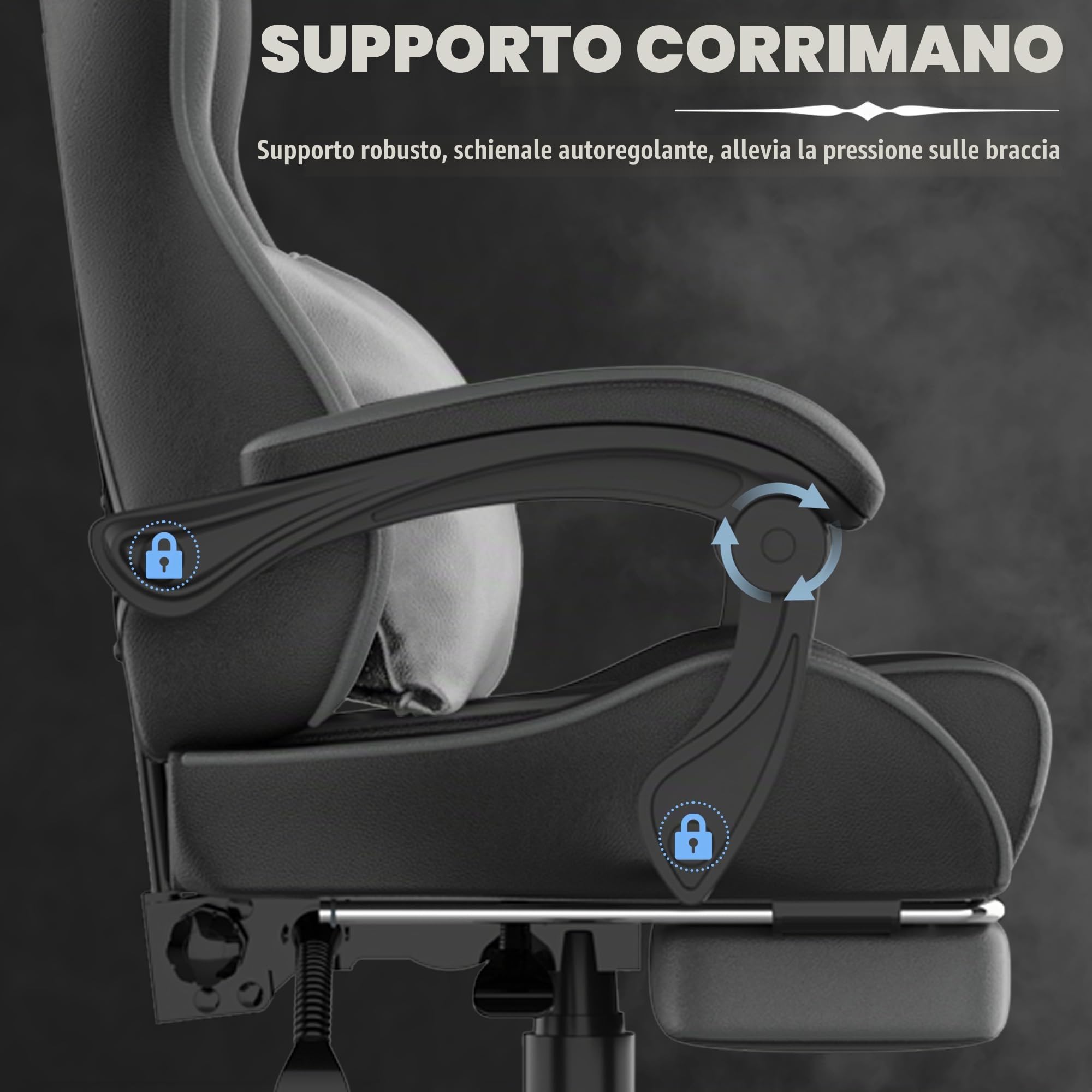 Soontrans Sedia Gaming, Sedia da Gaming Ergonomica con Tappetino per il Mouse, Poggiatesta, Poggiapiedi, Pelle Sintetica, Regolabile in Altezza, Braccioli Imbottiti, Portata 115kg (Nero e grigio)