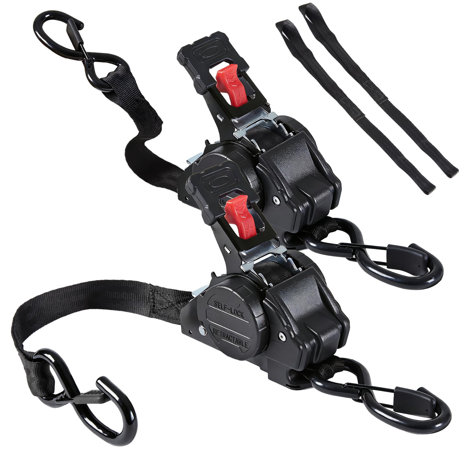 IAZZCO Retractable Ratchet Tie Down Straps 2.5cm x 3m Ratchet for Truck, ATV, Motorcycle, Load, Household (Black, Pack of 2)