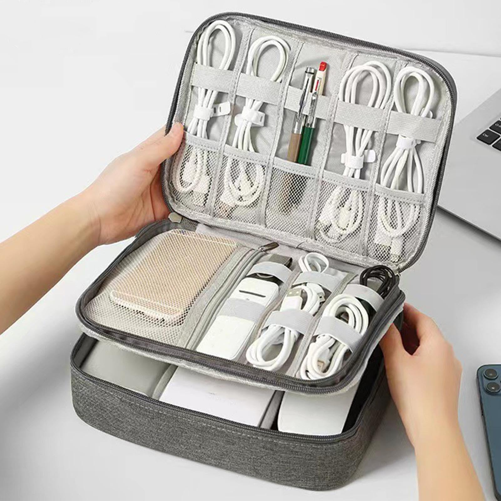 Bolsa organizadora de cables de 3 capas, bolsa organizadora de cables para viajes, bolsa de almacenamiento de cables esenciales para cámara, ratón, discos duros, tapones para los oídos,