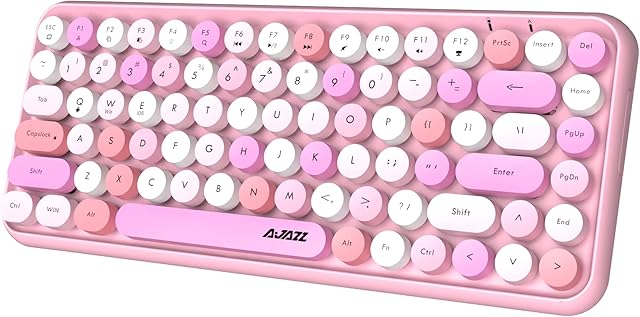 Wireless Bluetooth keyboard, Cute Mini 84-key Compact Keyboard, 2.4GHz wireless connect, Typewriter ABS Retro Round Key Caps, Matte Panel, Ergonomic Design for PC Computer Laptops (Pink Mixed Color)