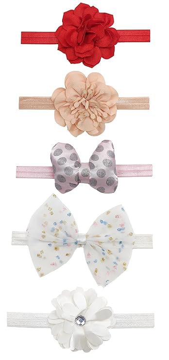 ANNA CREATIONS premium Designer Soft Flower Bow hairband Headband Hair Accessories for Baby Girls, Pack of 5 - Multicolor