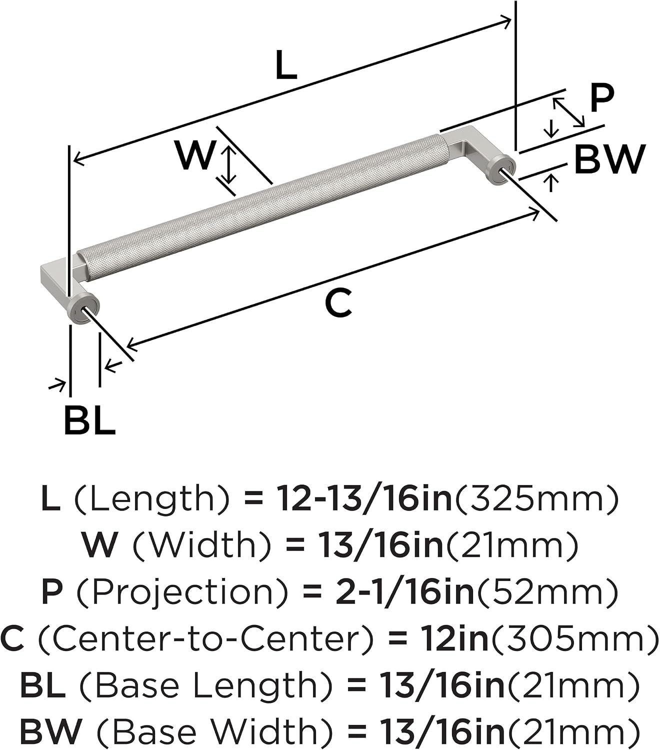 Amerock Balata 12 inch (305mm) Center-to-Center Satin Nickel Appliance Pull, BP37630G10