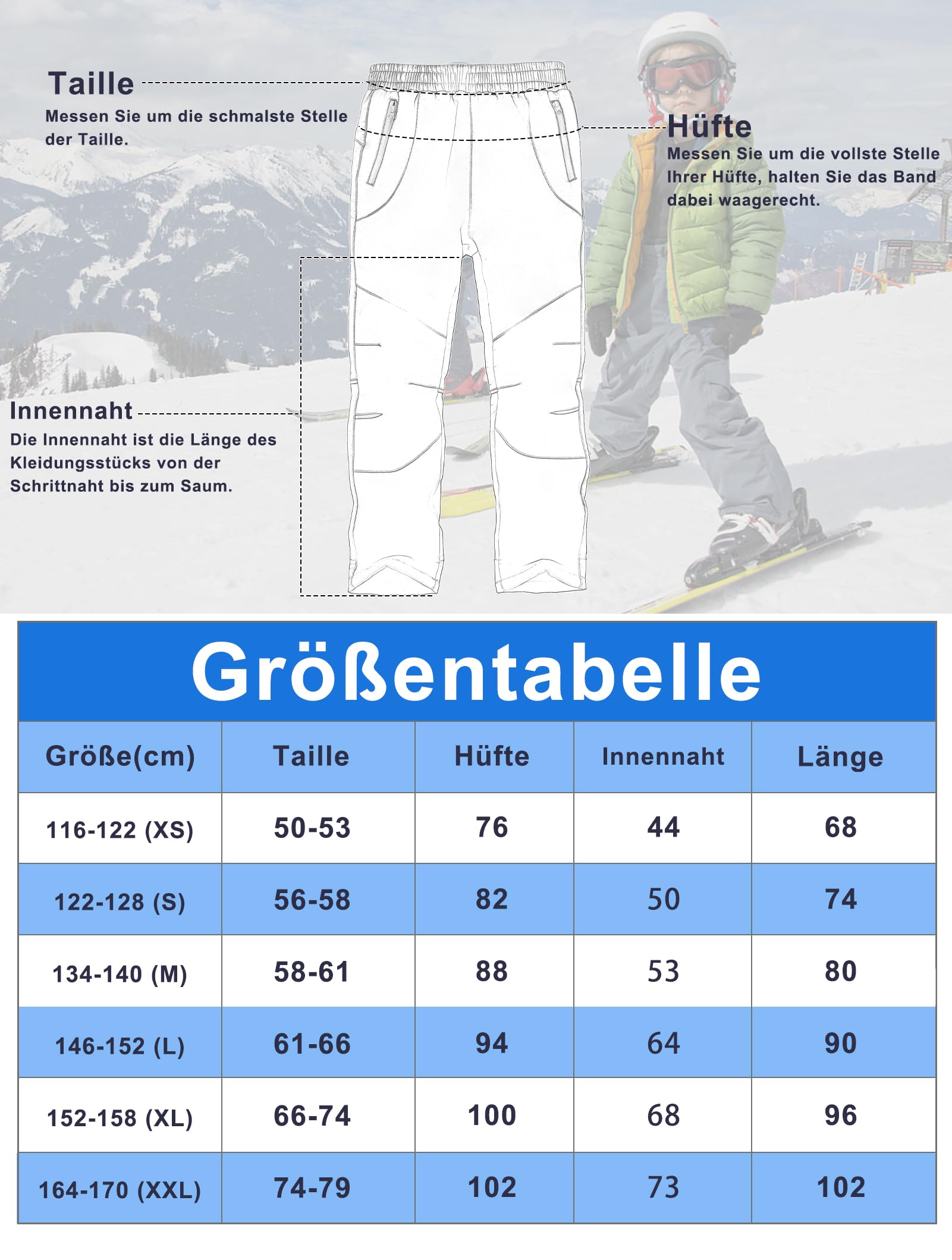 Pantaloni Softshell Bambino Caldo Pantaloni Invernali Trekking Ragazzo Pantaloni Neve Bambino Impermeabili con Fodera in Pile