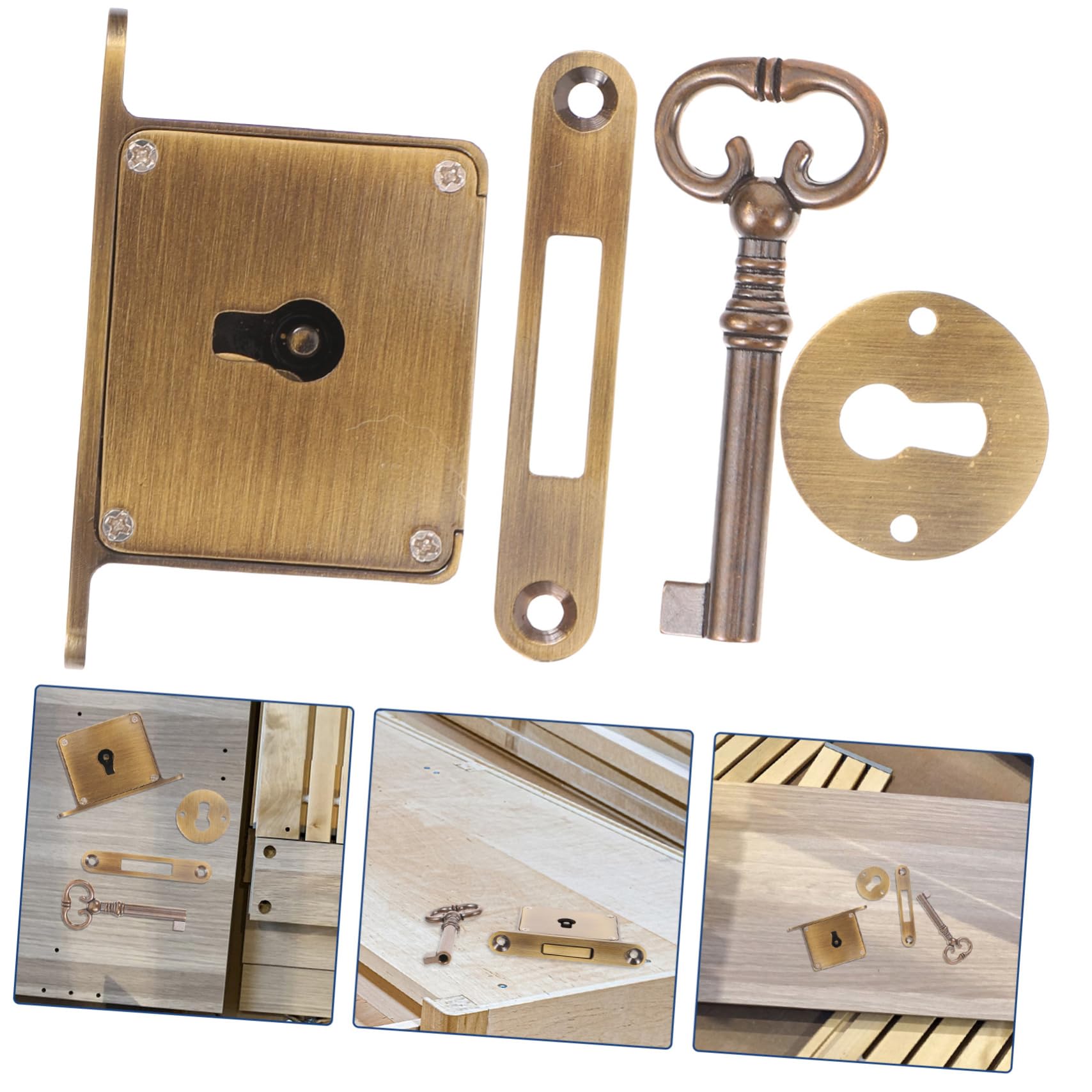VILLCASE Serratura per Cassetto in Ottone Stile Antico, Antica Serratura per Mobili con Chiave, Protezione Contro Furto e Sicurezza per Archivi,