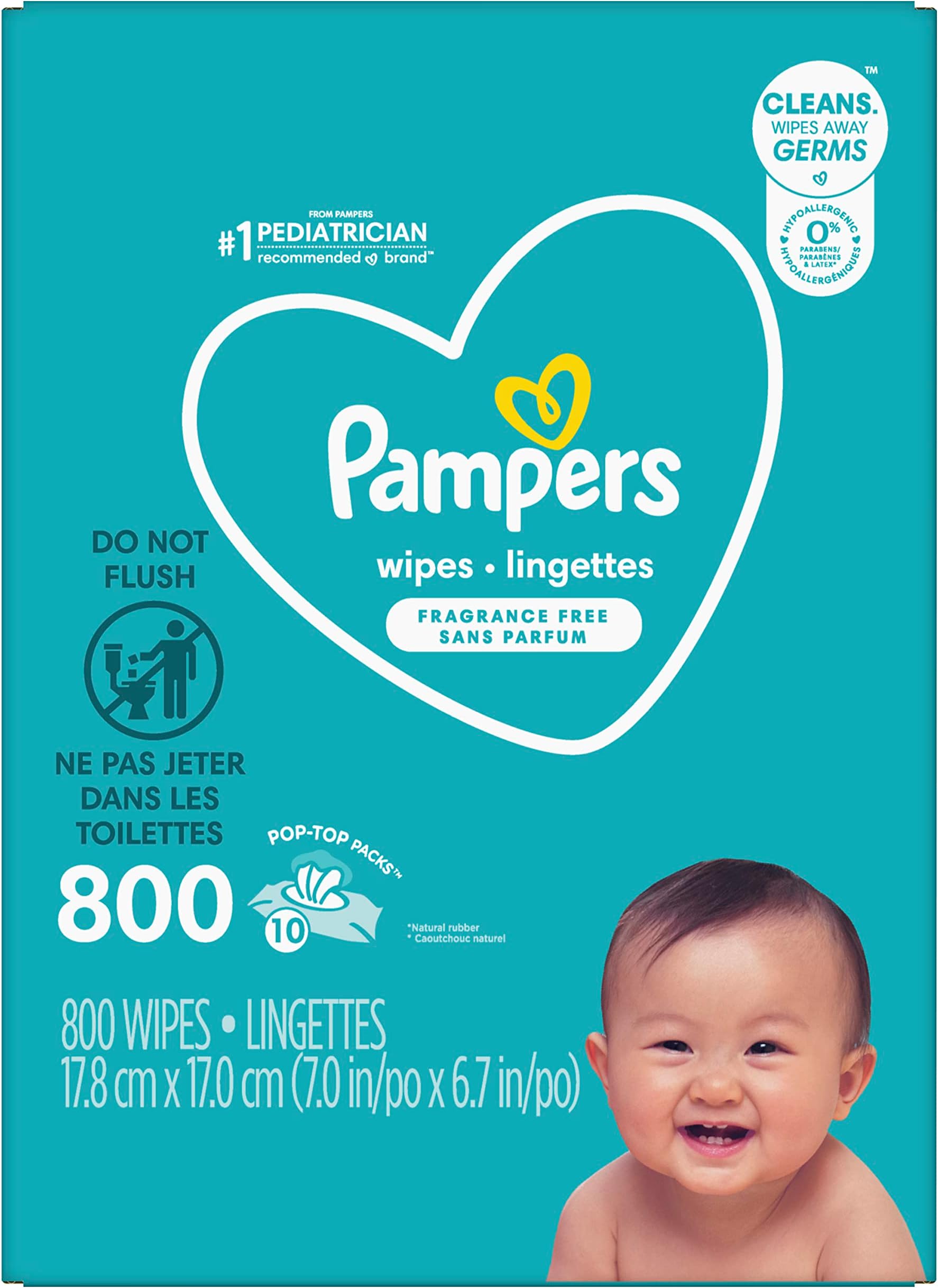 PampersBaby Wipes Fragrance Free 10X Pop-Top Packs 800 Count