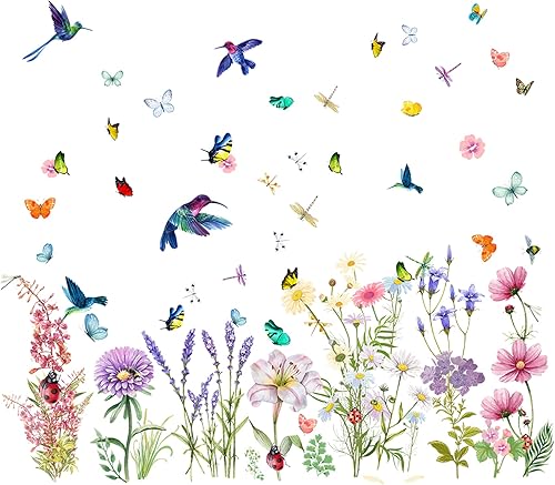 Calcomanías de pared de flores de jardín, calcomanías de flores de narciso, calcomanías florales de iris para ventana, calcomanías de vinilo para