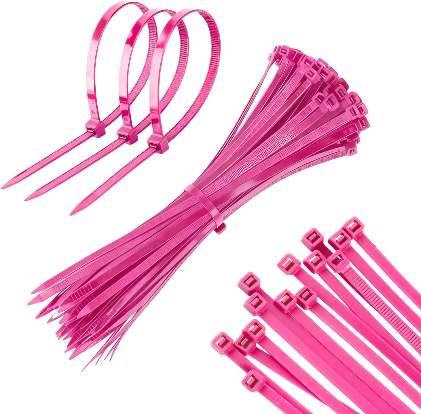 SYNTHORA 100pcs 8’’ Nylon Cable Ties, 18lb Strength,Industrial Strength Self-Locking Zip Tie for Electric Cabinets, Outdoor Garden Lawn Railing Fixing, Heat Resistant Durable Wire Tie (Pink)