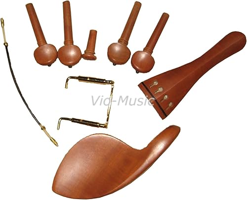 Todo en uno mentón de violín, clavijas, pasador de extremo, abrazadera, pieza de cola y tripa de cola, azufaifa, 44