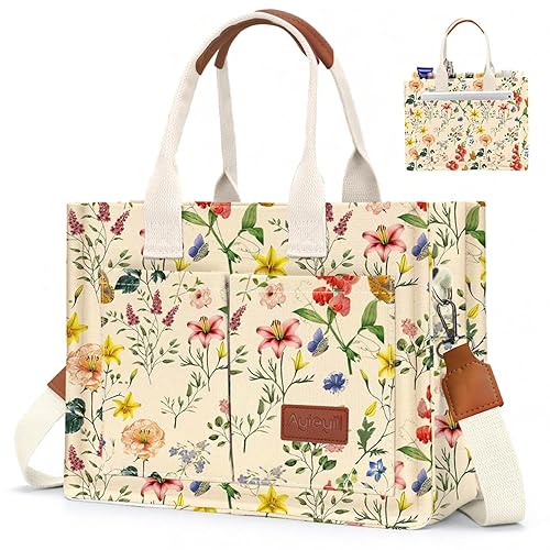 Canvas Tote Bag for Women with Pockets Crossbody Bag Tote