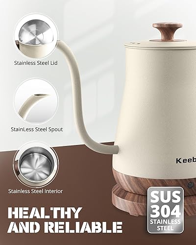 Miniatura 4 de Hervidor eléctrico de cuello de cisne, color beige, hervidor de té eléctrico de 1000 W, acero inoxidable, tetera para café, mango de acabado de