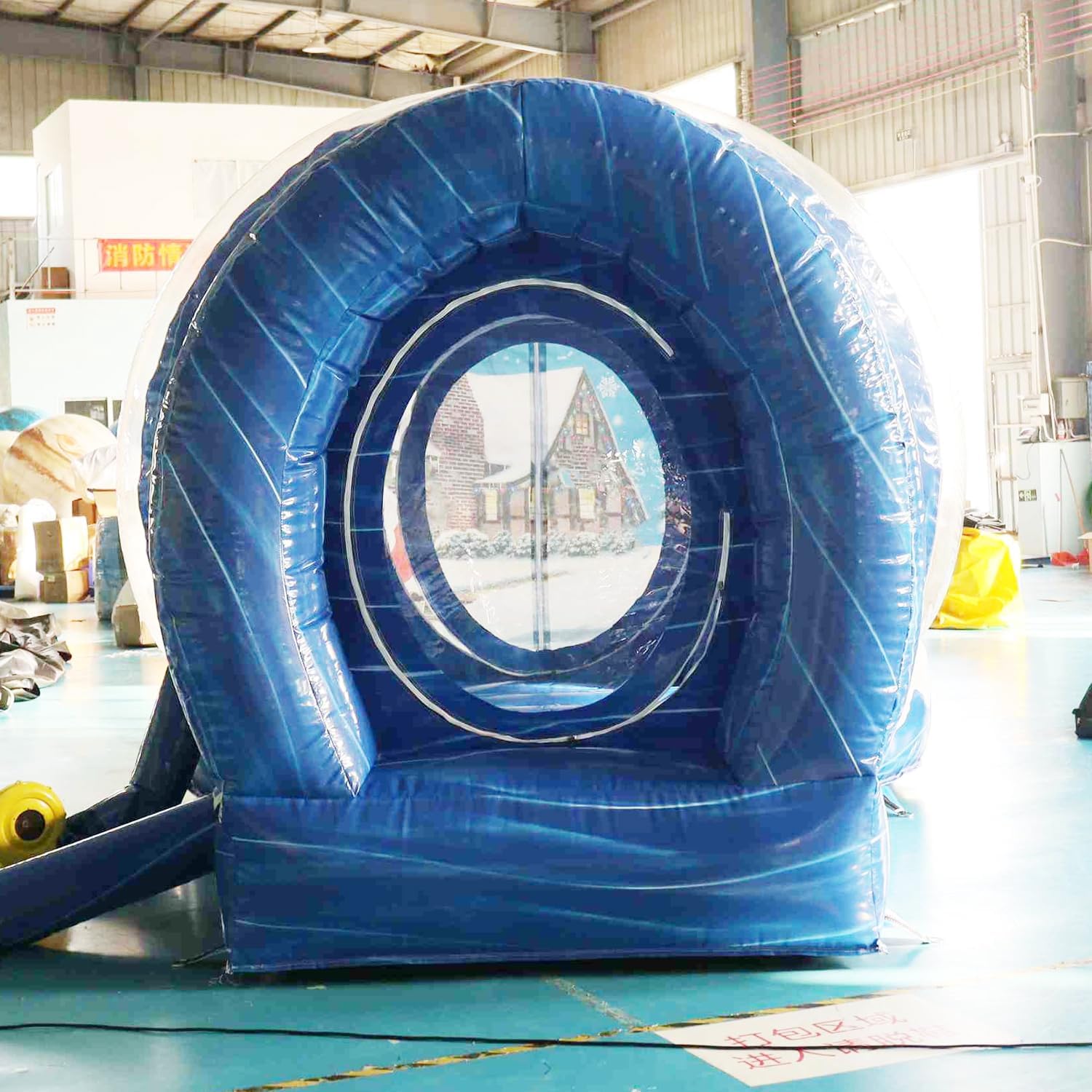 SAYOK Christmas Decoration Inflatable Snow Globe Transparent Bubble House Tent for Event Party Exhibition/with Printed Background & Blower(11.48ft Dia, 7.54ft Tunnel)