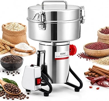 5000W Electric Grain Grinder - 35000RPM, 180 Tilting, Silver