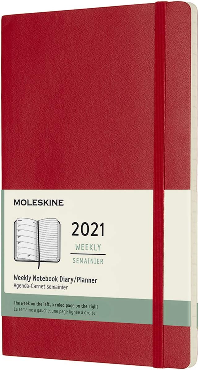 Moleskine Weekly Planner 2021, 12-Month Weekly Diary, Weekly Planner and Notebook, Soft Cover, Large Size 13 x 21 cm, Colour Scarlet Red, 144 Pages