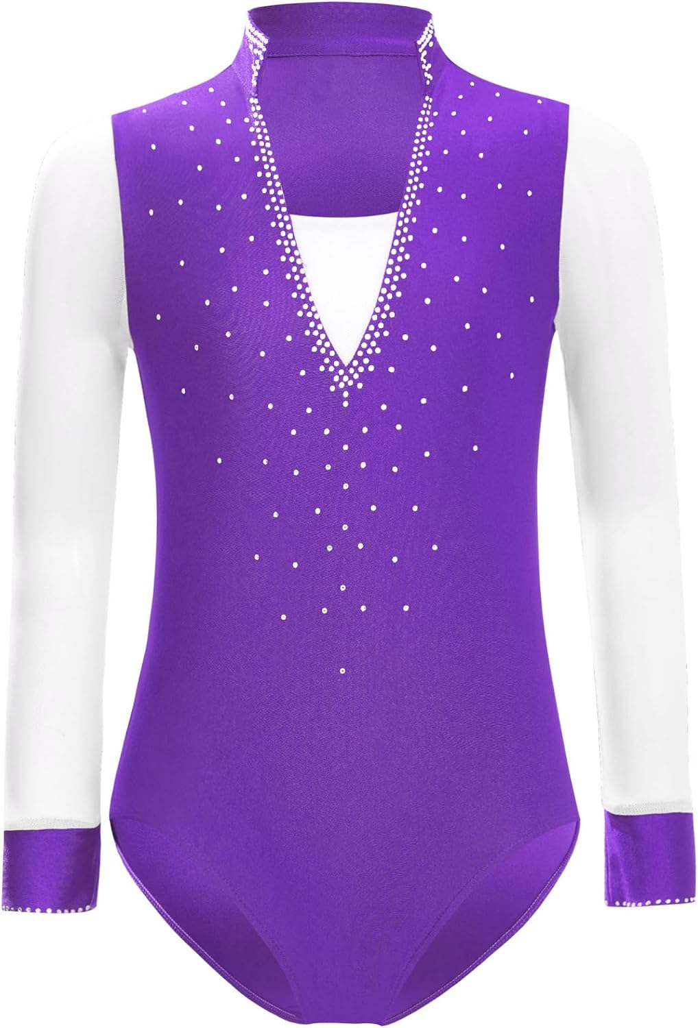 Linjinx Kids Boys Sparkly Rhinestone Long Sleeve Figure Skating Ballerina Gymnastics Leotard Performance Dancewear