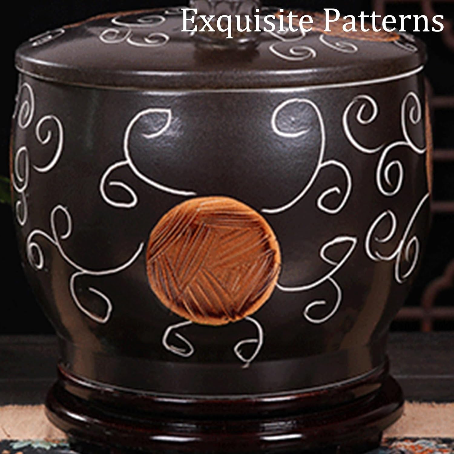 Ceramic Rice Jar Large, Sealed Rice Container with Lid Large-Capacity Rice Bucket,Household Rice Barrel, Food Containers Jar for Soybeans Corn Flour Oatmeal(Black,Capacity: 10 kg)