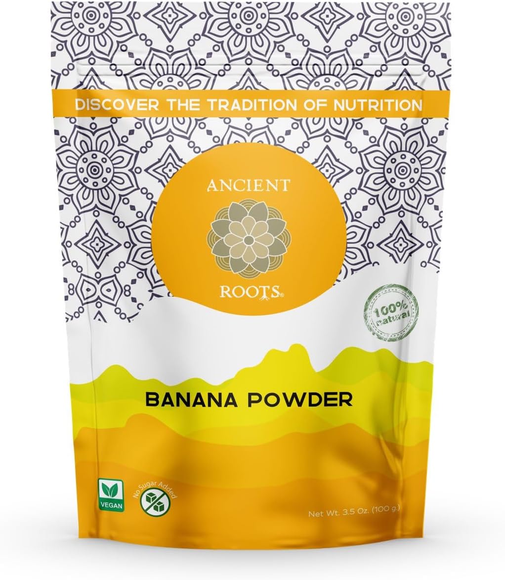 Ancient Roots Banana Powder - Freeze-dried, All-natural, No Sugar Added, Smoothie Mix, Support Digestive Health Naturally, 3.5 ounces (25 servings)