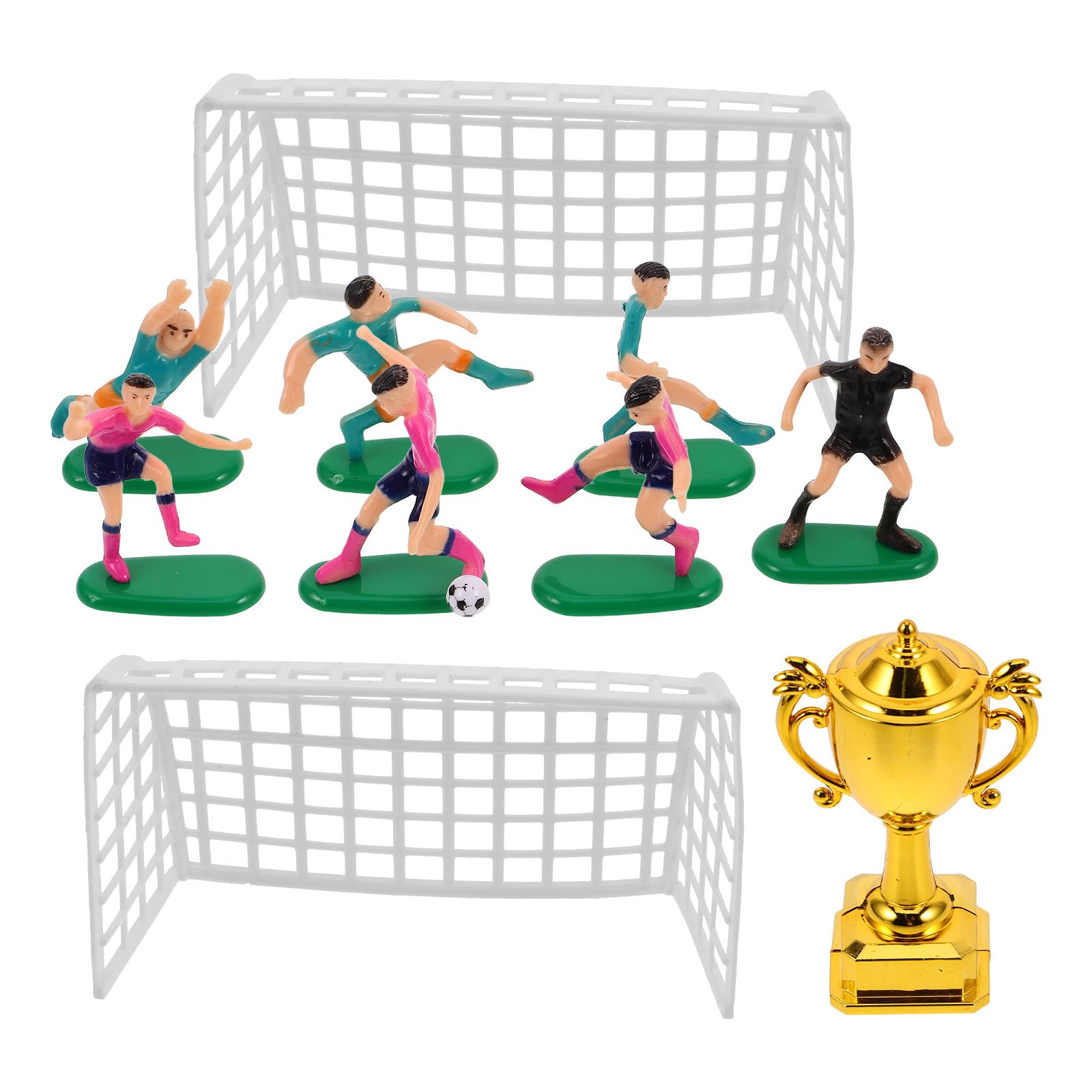 Toddmomy Football Cake Toppers Set, Soccer Decorations with Mini Gold Trophy, Players & Goals for Boys Men Birthday Party Supplies, Sports Theme Cupcake Topper for Kids Teens