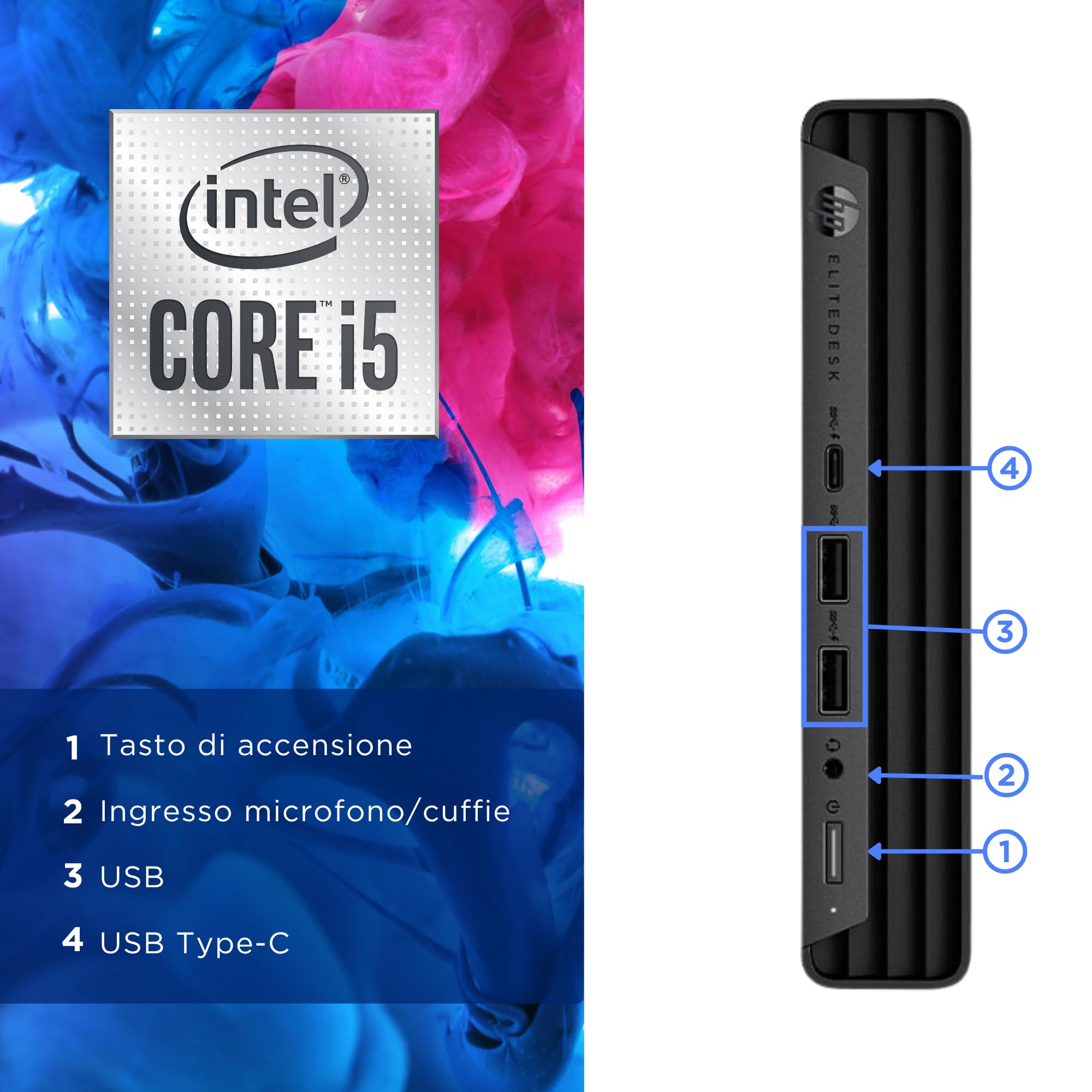 HP EliteDesk 800 G6 - Mini PC Intel i5-10500T 6 Core 2.30GHz - Ram 16Gb SSD 512Gb - Win 11 Pro Pronto all'uso con Libre Office + Chiavetta Wi-Fi (Ricondizionato)