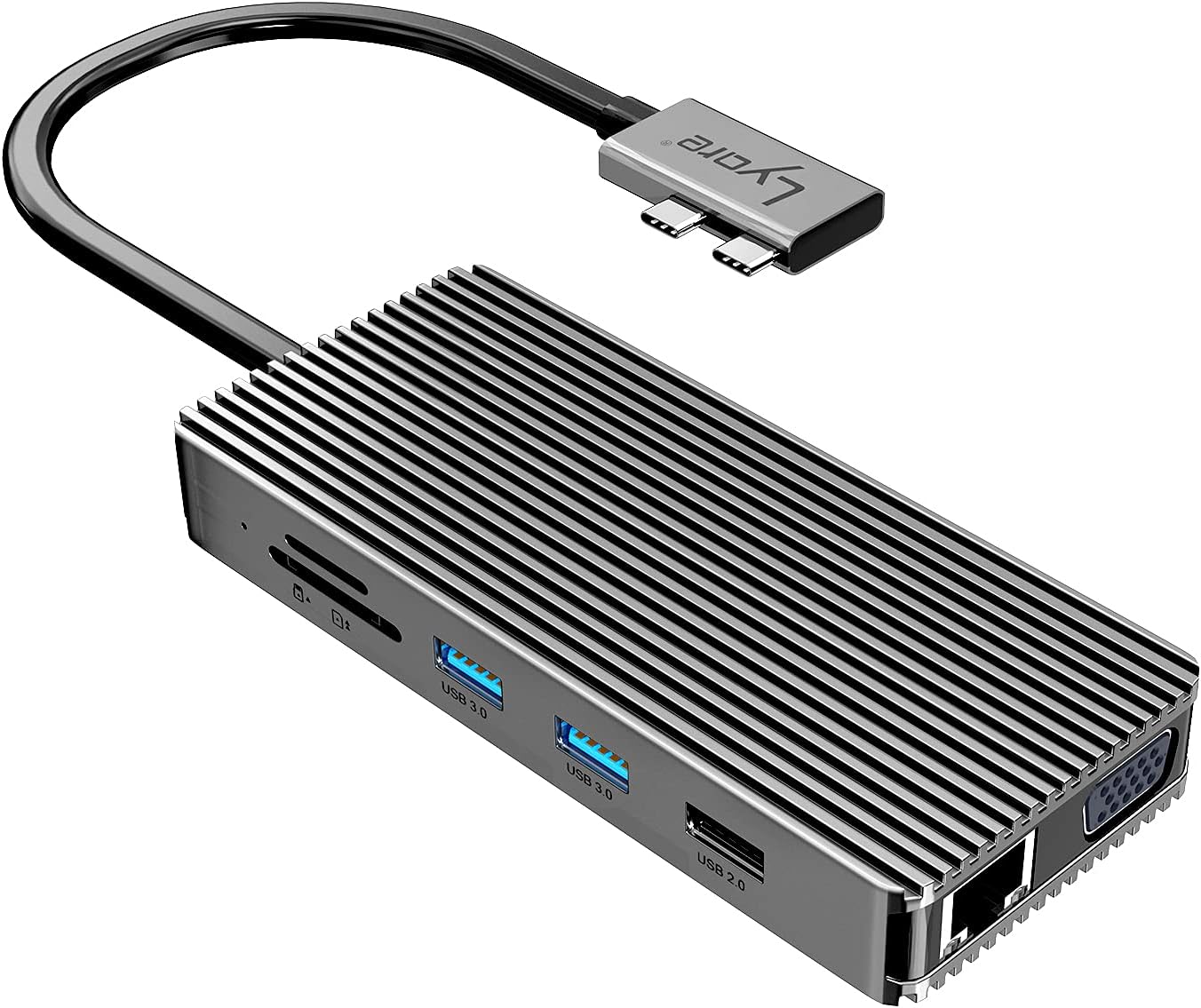 Get Special Price MacBook Pro Docking Station, Lyare USB C Docking Station Triple Display Monitor, Dual USB C 4K HDMI Hub Adapter with PD100W,2 USB3.0, VGA, Ethernet, SD TF Card Reader Compatible for MacBook Pro/Air