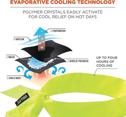 Miniatura 2 de Ergodyne Chill Its 6700 - Bandana de enfriamiento, con cristales de polímero evaporativo para alivio refrescante, con lazo para ajuste regulable, 6