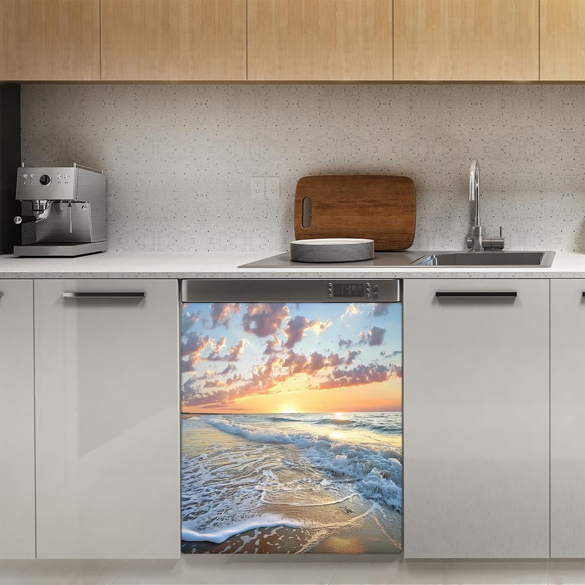 Summer Ocean Beach Theme Dishwasher Magnet Cover for Door Front, Dishwasher Panel Decal Reuseable Refrigerator Magnet Cover Decal Fridge Stickers Home Decor, 23 x 26 Inch