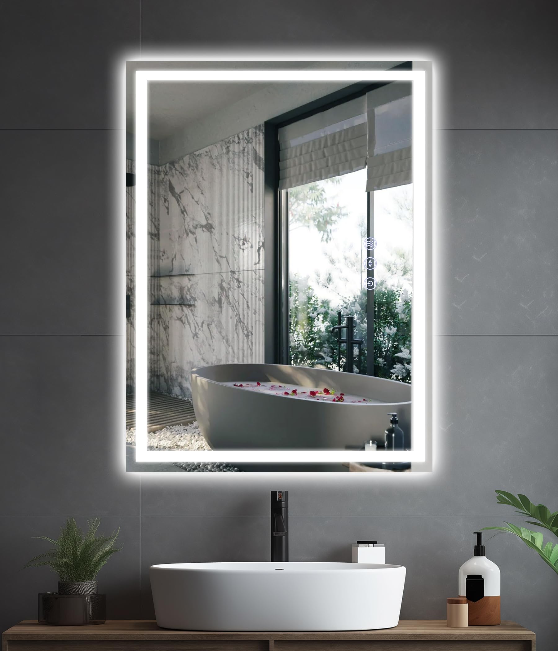 28x20 inches led bathroom mirror anti fog adjustable brightness backlit front lit lighting wall mounted vanity mirror with memory function shatter-proof tempered glass lighted mirror