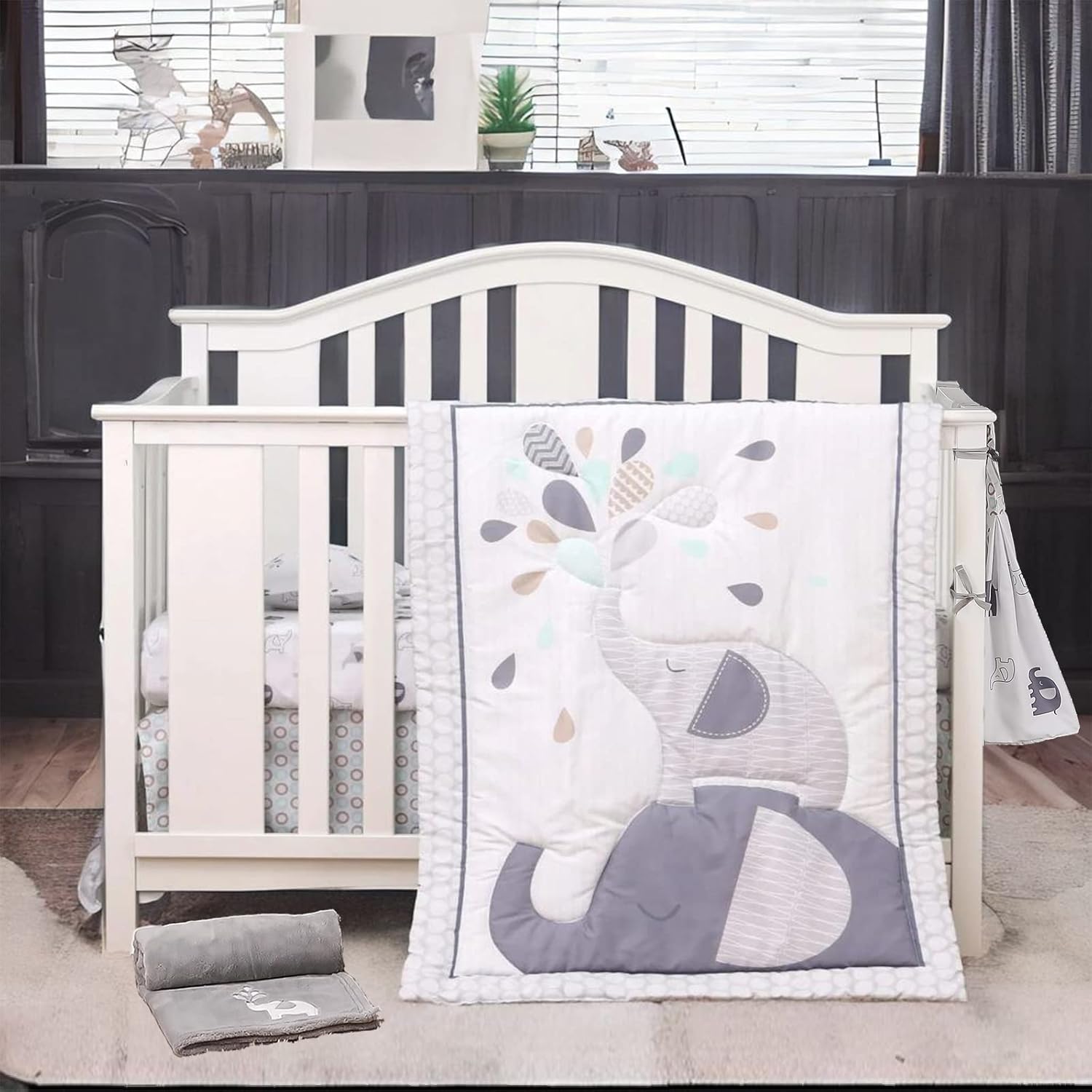11 Items Complete Crib Bedding Set for Crib in One Convenient Set,Four Cushions for