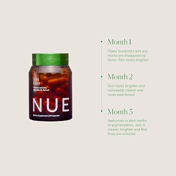 The Nue Co. Skin Filter Supplement - Brightens, Smooths & Evens Skin Tone - Calms Blemishes & Supports Collagen - with Beta Carotene, Vitamin C & Zinc - Vegan & Gluten Free | 30 Capsules