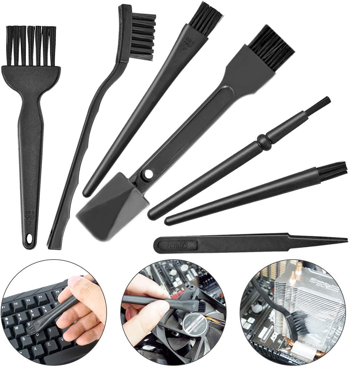 Protokart Conductive Fibers Bristles Plastic Handle Durable Anti Static ESD Safe Brushes for Cleaning PCB Board, Phone, Keyboard, Laptop, Window, BGA Repair Soldering (Black, Set of 7 pc)