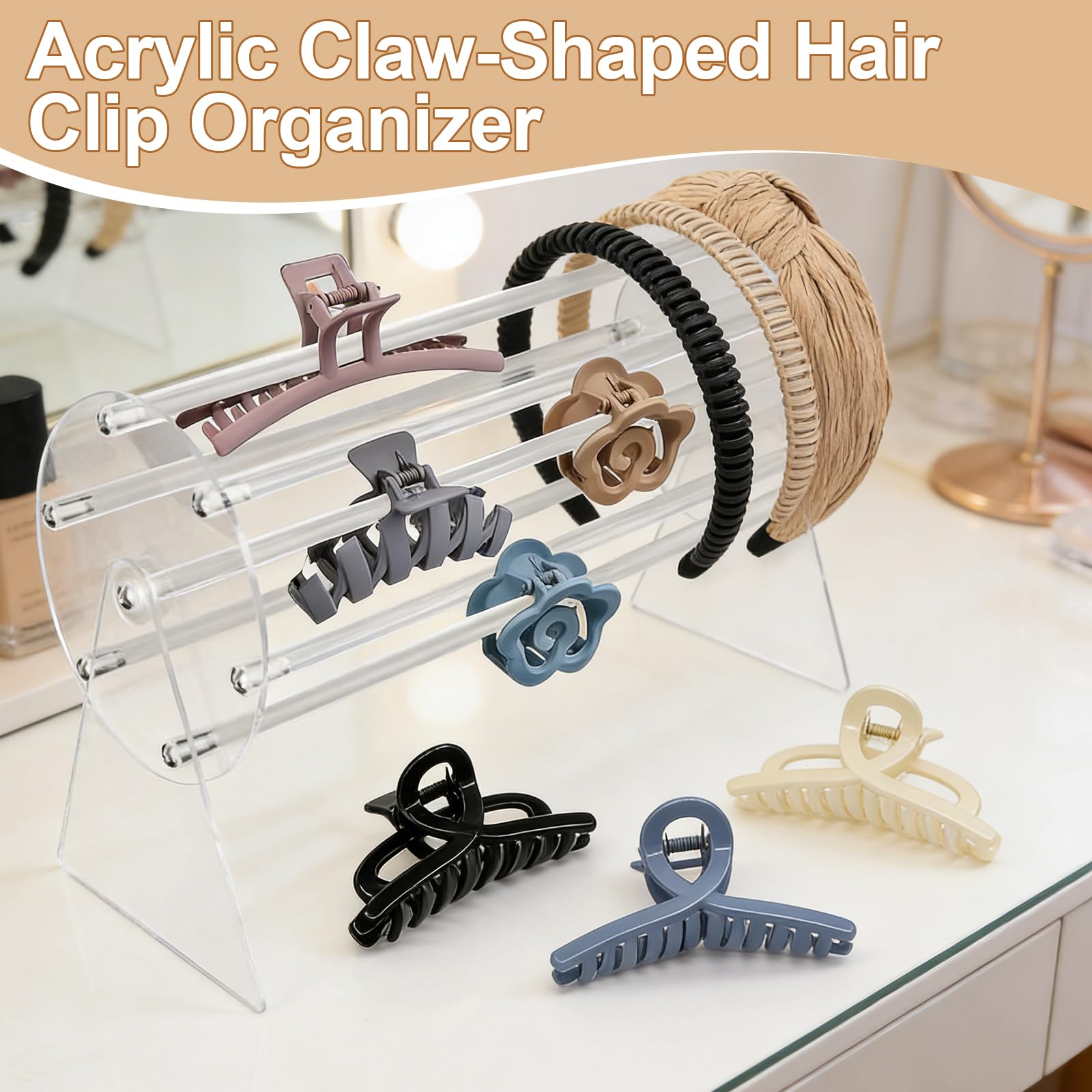 Porta Mollette Capelli - Organizer Per Fermagli A Pinza - Organizer Per Fermagli Per Capelli In Acrilico Girevole A 360° - Espositore Per Cerchietti Per Capelli - Porta Cerchietti Bambina