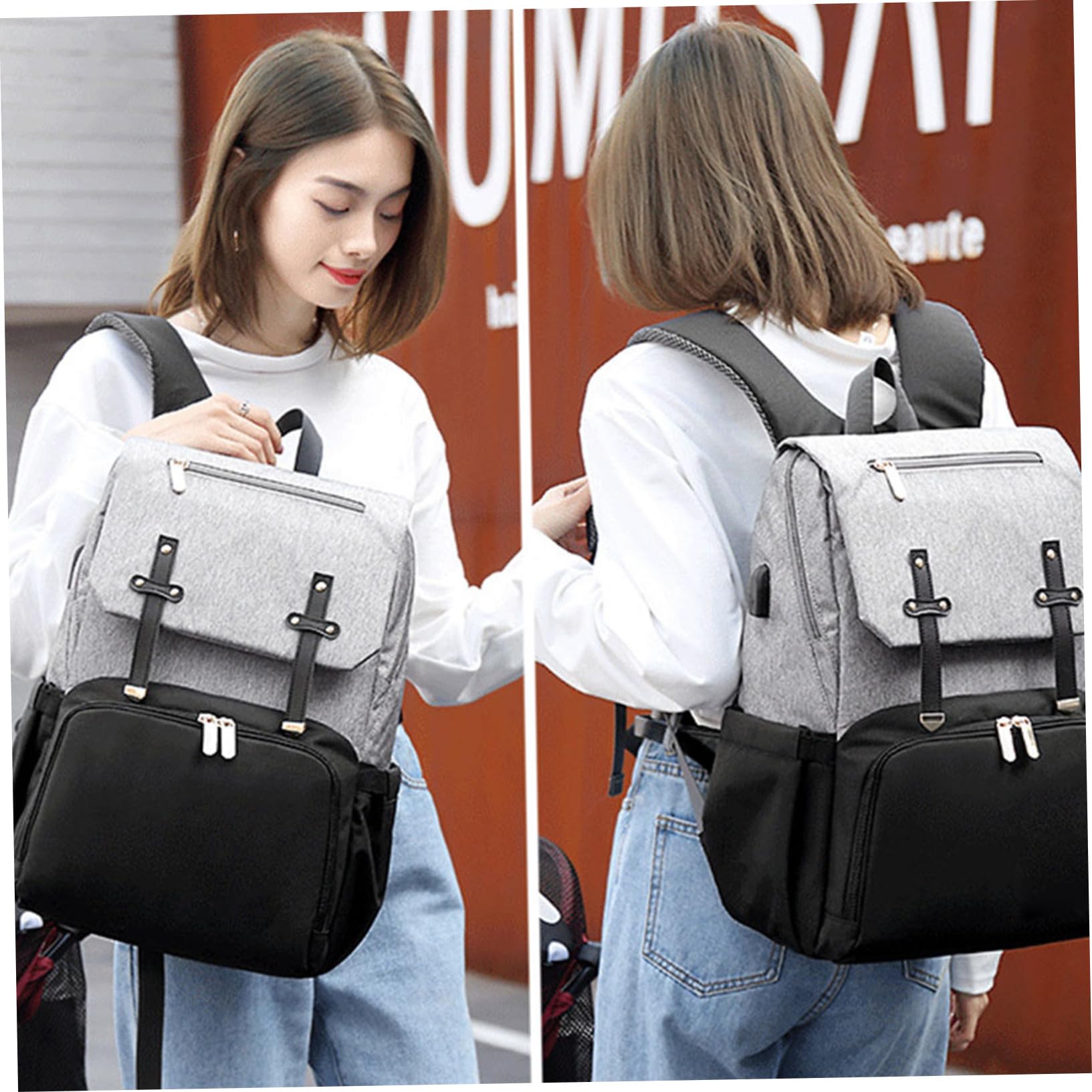 Große Doppelte Schultertasche Wickelrucksack aus Oxford Stoff mit Großer Kapazität und Multifunktionalem Design für Ausflüge und Unterwegs für Mütter