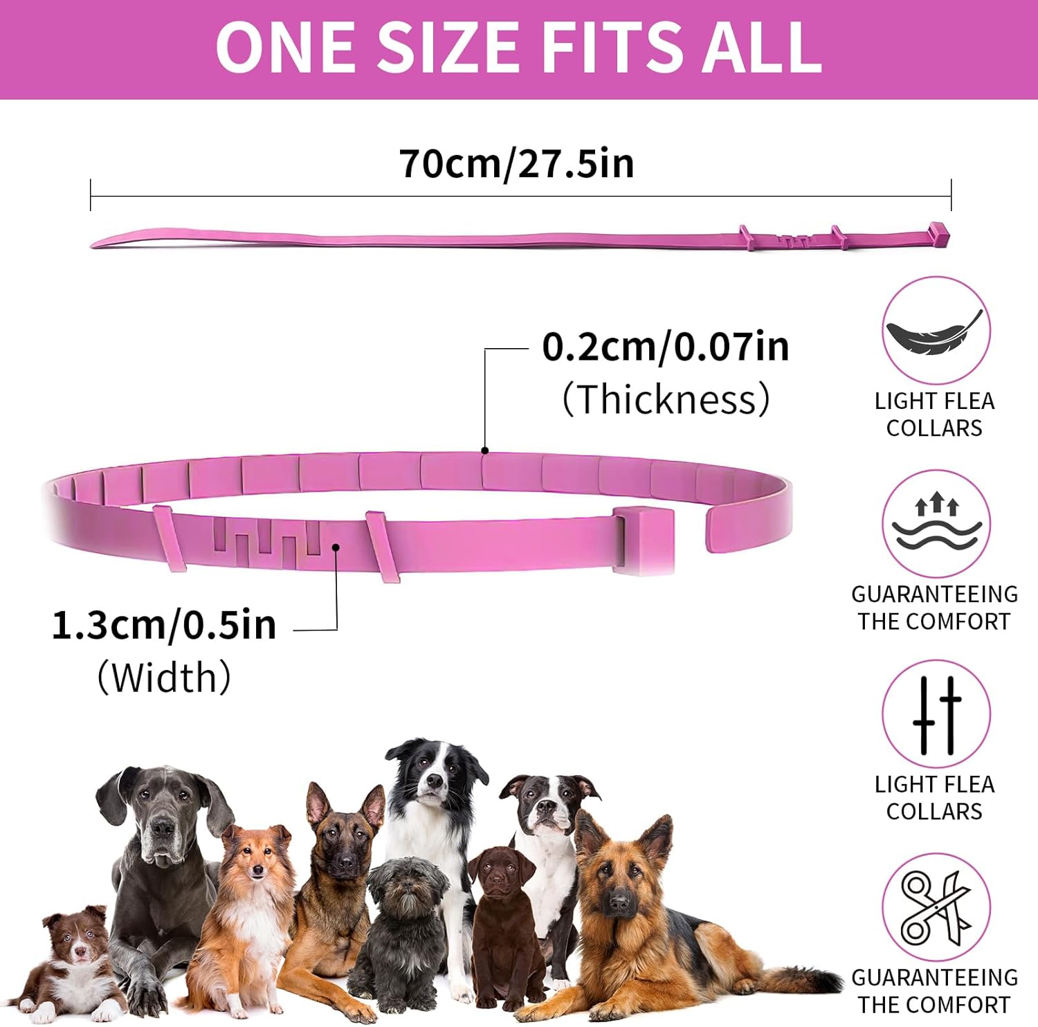 Collare Antiparassitario per Cani, Collare Antipulci Cane, Trattamento Collare Cane Antiparassitario Regolabile 8 Mesi di Protezione Naturale Antipulci per Cuccioli Cani di Grossa Taglia Rosa Rosa-1pz - Immagine 3
