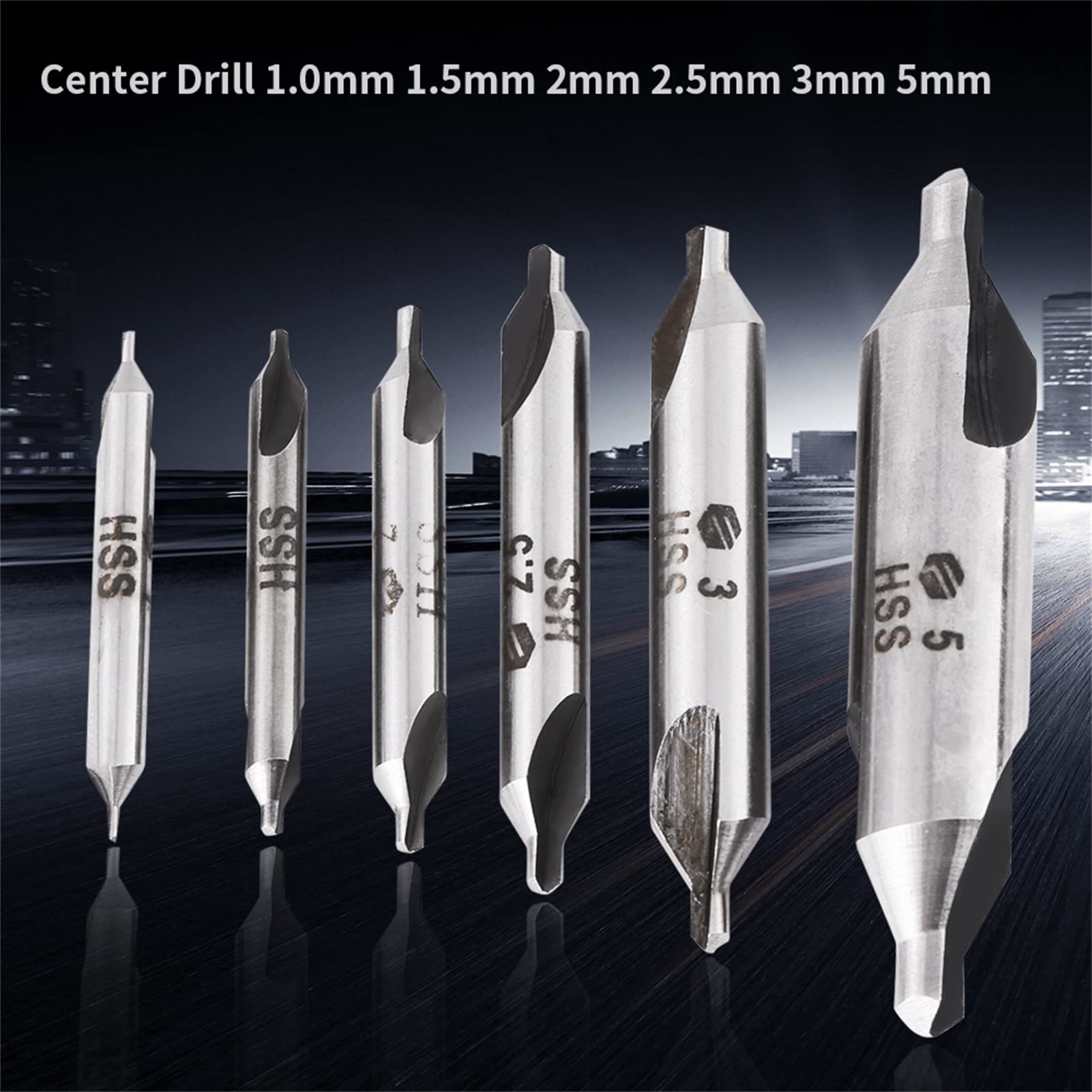 Respicefinem 6 Pieces HSS 60° Center Positioning Drill 1-5mm Diameter Progressive Center Drill Bit Kit Ideal for Precision Metal Drilling Operations