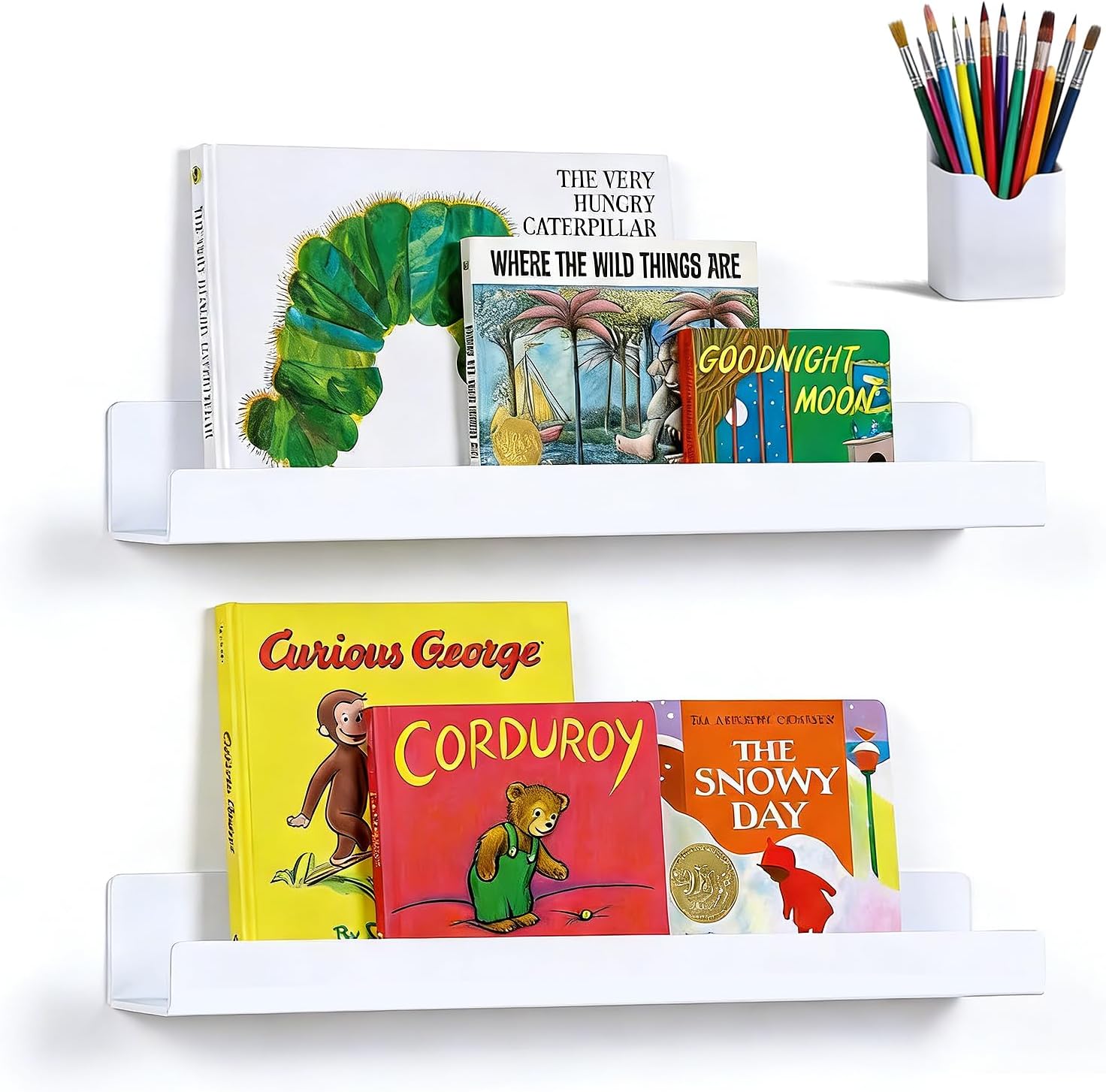 2 Pack 17" Metal Magnetic Book Shelf for Whiteboard, Strong Magnetic Reusable Book Display Shelf, Holds up to 12 lbs, Storage Organizer for Classroom, Kids Room, Office, Kitchen, Garage (Bright White)