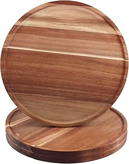 MOUYAT 3 PCS Acacia Wood Dinner Plates, 12 Inch Round Wooden Plates Wood Charger Plates Serving Platters Tray for Snack Cheese Dessert Salad