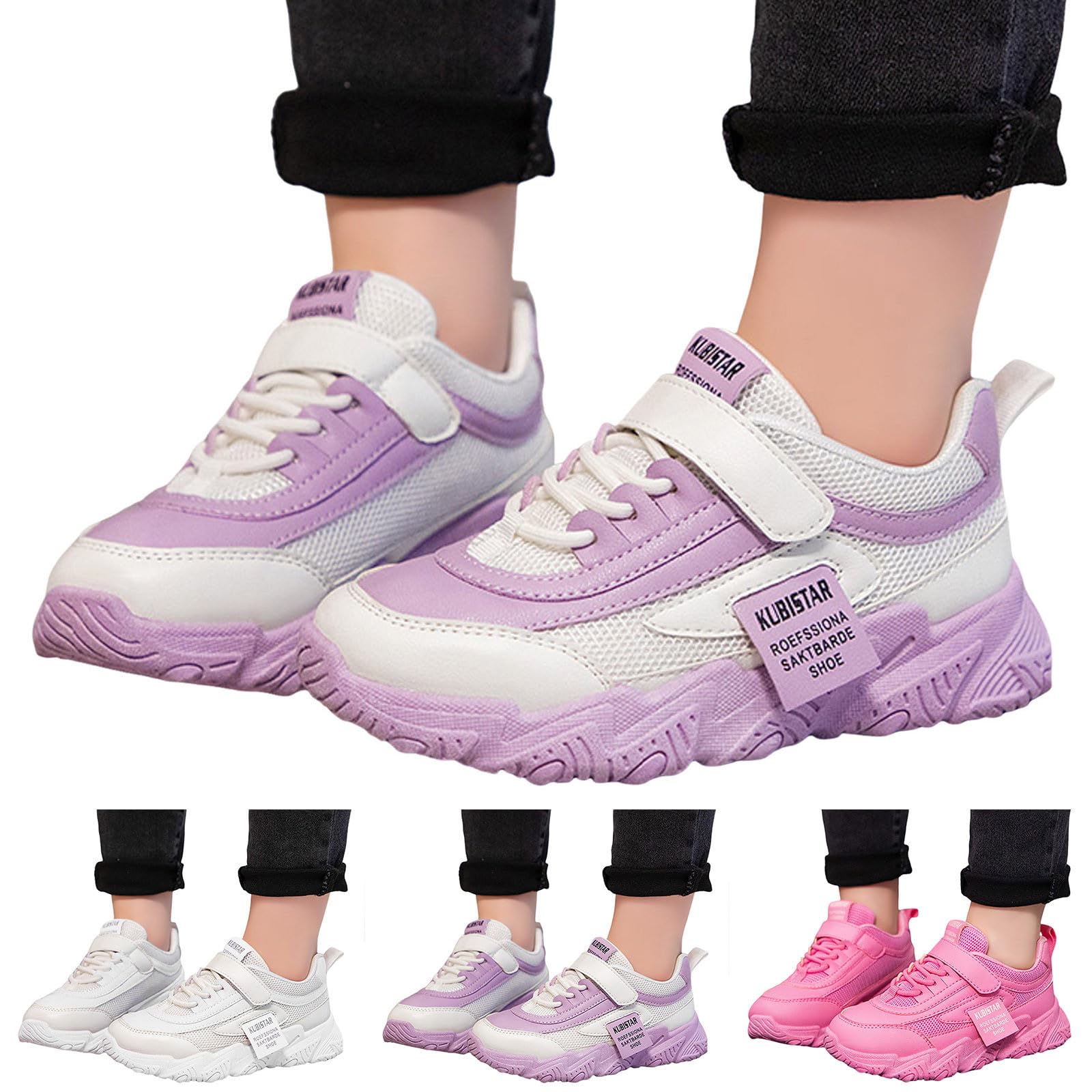 Generisch Zapatillas de moda para niños de cuatro estaciones para niñas, planas, fondo grueso, antideslizantes, ligeras, parte superior de malla, transpirables, cómodas, con cordones, lazo de gancho