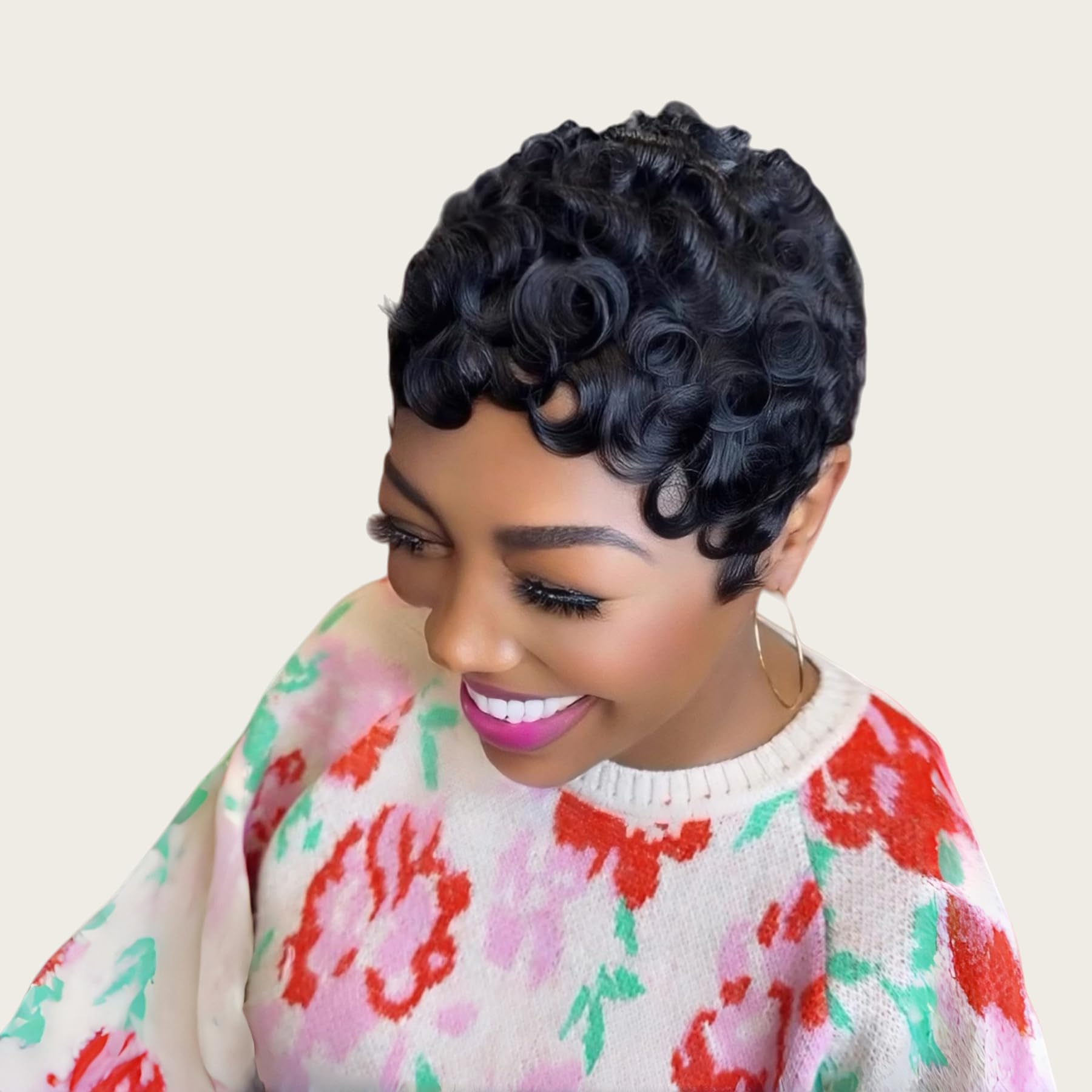 Pixie Cut Human Hair Wig Glueless Curly With Bangs Daily Wear Modern Style Amazon.com : Flandi Short wigs For Black Women Pixie Cut Wig  main image 2