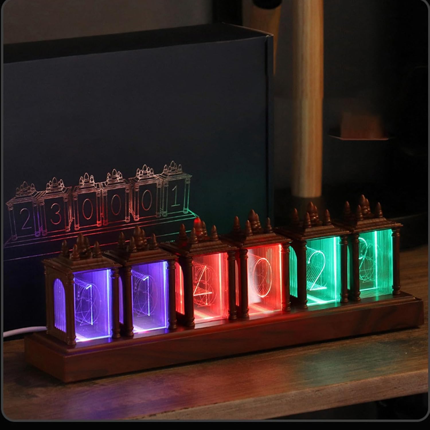Reloj Digital De Tubo, Led Digital, 7 Modos, Alimentado por USB, Despertador Vintage Electrónico Retro Moderno De Madera (marrón) Brown