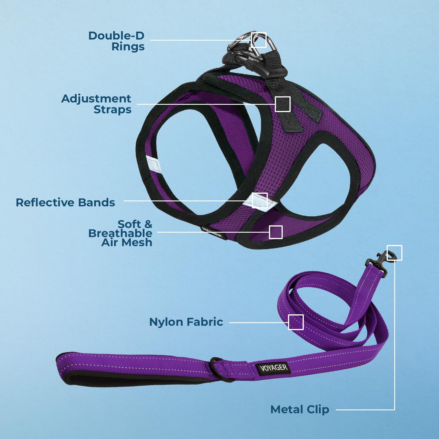 Voyager Step-in Air All Weather Mesh Harness and Reflective Dog 5 ft Leash Combo with Neoprene Handle, for Small, Medium and Large Breed Puppies by Best Pet Supplies - Purple/Black Trim, X-Small - Image 3