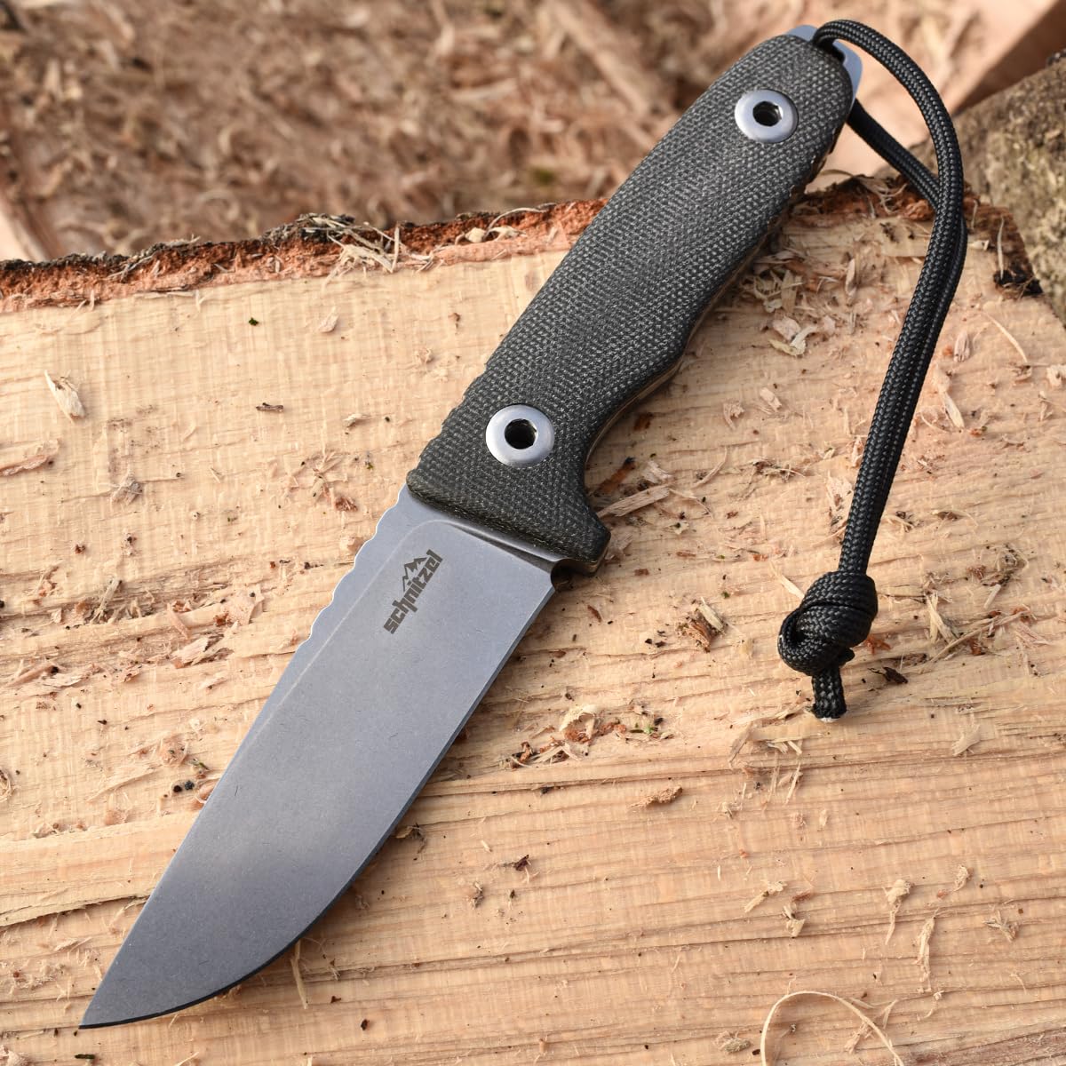 SCHNITZEL TRI Outdoormesser - Special Edition - Sonderedition, Full-Tang | Feststehendes Messer mit ca. 10,4 cm langer Klinge aus CPM 3V Stahl, Micarta Griff, Kydex Scheide mit Dangler-Tragesystem