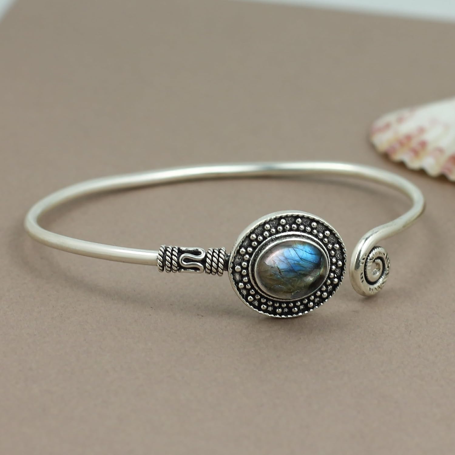 Natural Gemstones 925 Silver Plated Cuff Bracelets for Women - Oval Shape Stone Birthstone Handmade Adjustable Open Bangle Jewelry - Gifts for Wedding Anniversary Valentine's Day Christmas - Image 6