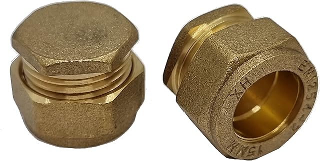Pipestation® 15mm Brass Compression Stop END Blank Cap for Copper Pipe - Pack of 2