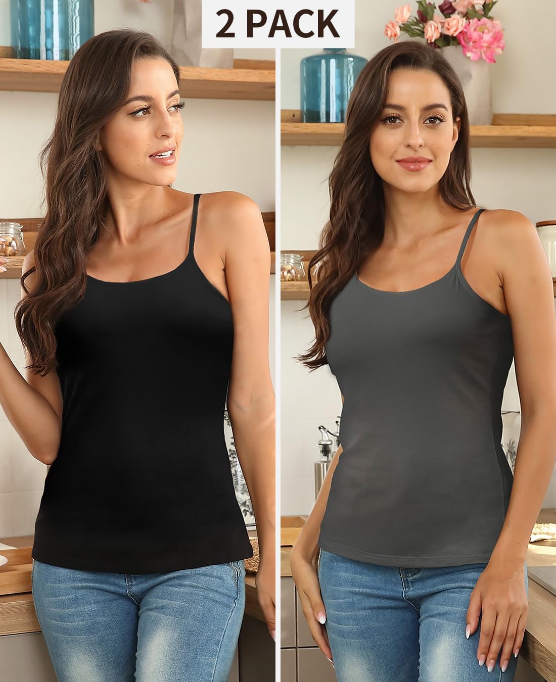 beautyin Cotton Camisole Tops for Women Shelf Bra Adjustable Spaghetti Strap Tank Top Basic Cami Undershirt - Image 7