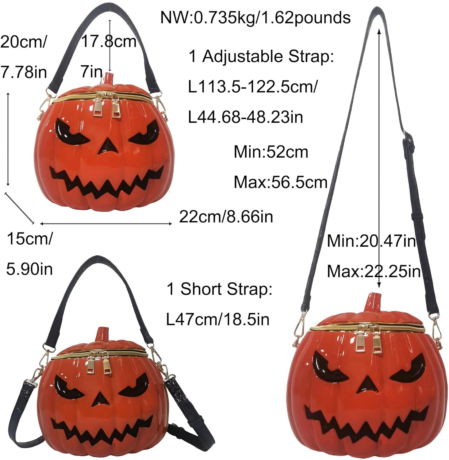 Men and Women PVC Pumpkin Shaped Crossbody Shoulder Bag Handbag Halloween Pumpkin Purse