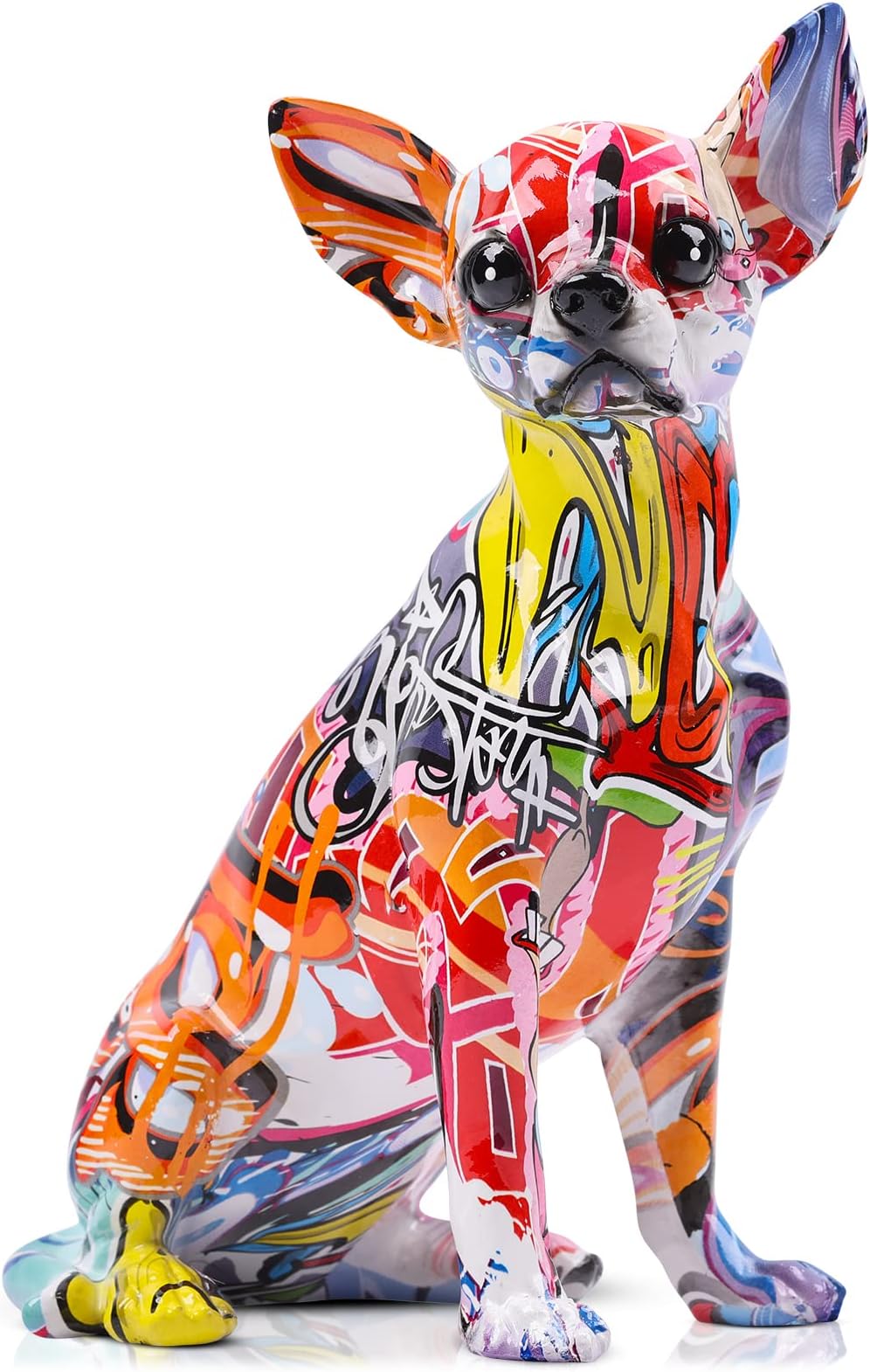 XYQXYQColored Graffiti Bulldog Sculpture, Graffiti Art Standing British Bulldog French Bulldog Statue Decoration, Color Dog Fashion Resin Technology Decoration Dog (A)